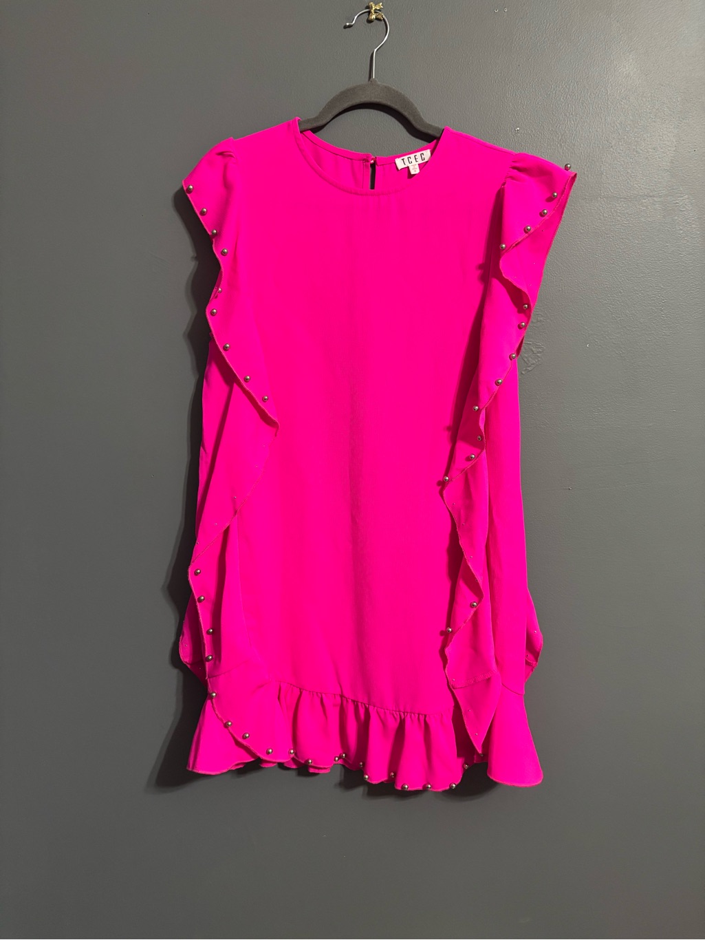Tcec Pink Ruffle And Western Silver Studded Relaxed Fit Dress Women’s Small